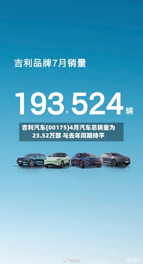 吉利汽车(00175)4月汽车总销量为23.52万部 与去年同期持平