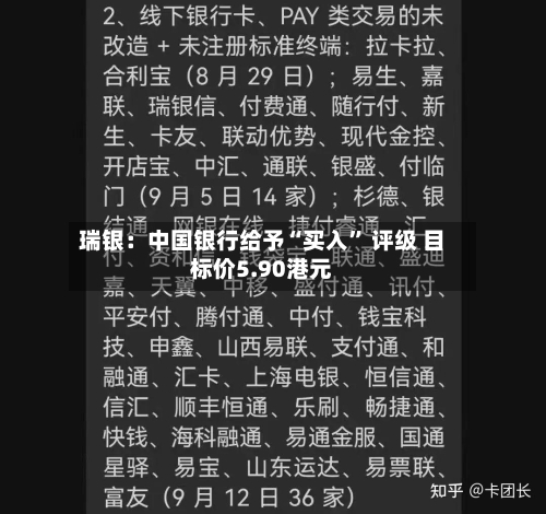 瑞银：中国银行给予“买入” 评级 目标价5.90港元