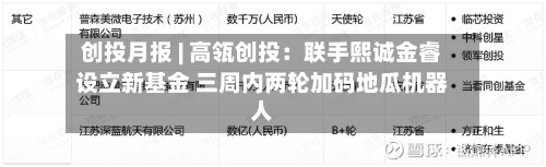 创投月报 | 高瓴创投：联手熙诚金睿设立新基金 三周内两轮加码地瓜机器人