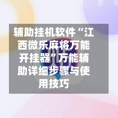 辅助挂机软件“江西微乐麻将万能开挂器”万能辅助详细步骤与使用技巧-第2张图片