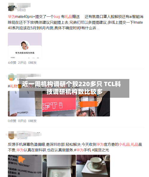 近一周机构调研个股220多只 TCL科技调研机构数比较多