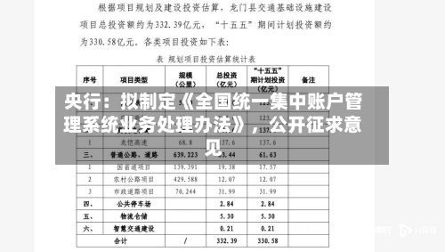 央行：拟制定《全国统一集中账户管理系统业务处理办法》，公开征求意见-第2张图片
