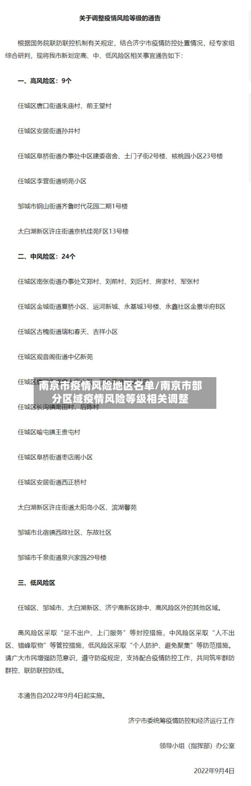 南京市疫情风险地区名单/南京市部分区域疫情风险等级相关调整