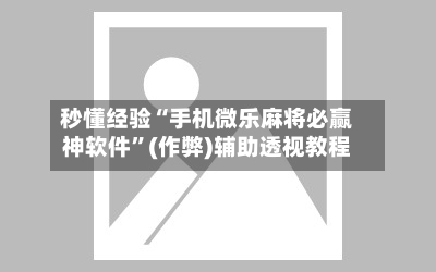 秒懂经验“手机微乐麻将必赢神软件”(作弊)辅助透视教程-第3张图片